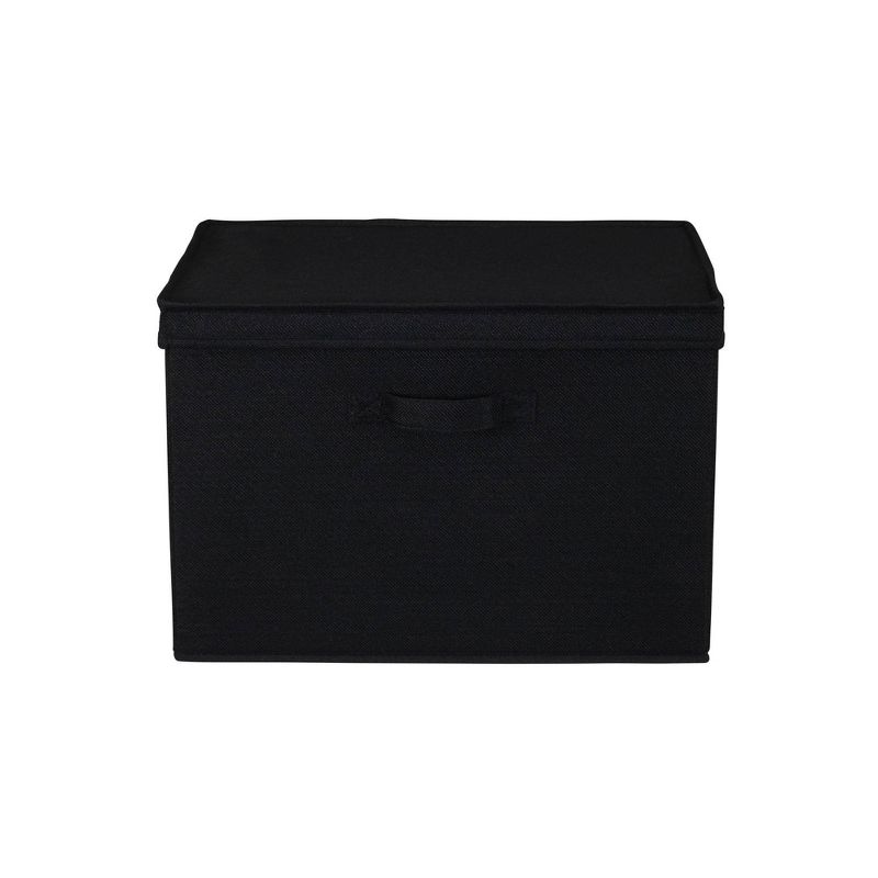 Household Essentials Set of 2 Wide Storage Boxes with Lids Black Linen, 5 of 9