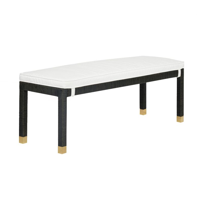 Amara Charcoal Woven Rattan Bench with White Cushion
