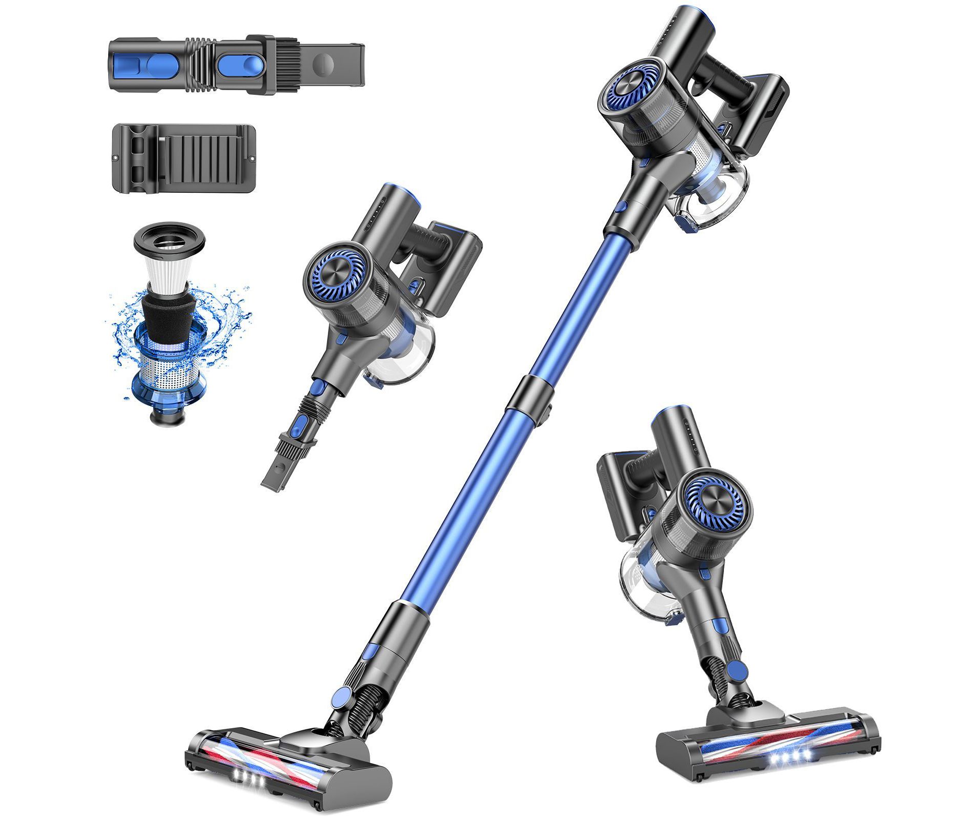 MAMNV Stick Vacuum for Home Cleaning, Cordless Vacuum Cleaner with High-Speed Brushless Motor, Detachable Battery, 5 Stages Filtration, Blue