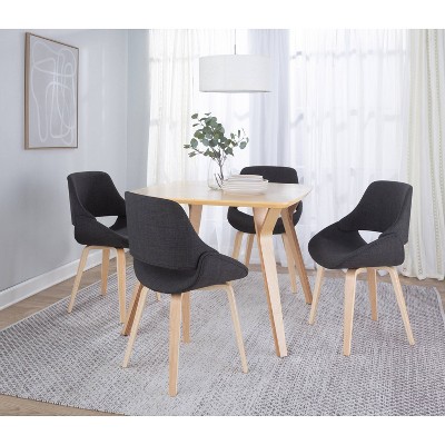 Charcoal Faux Leather Upholstered Side Chair with Natural Wood Legs
