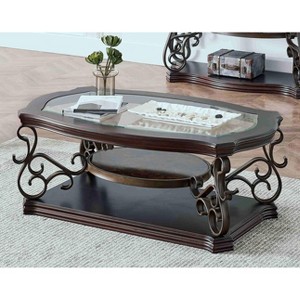 Spassway 52"W x 32"D x 20"H Vintage Tempered Glass Coffee Table Cocktail Table Tea Table with Metal Legs for Living Room - 1 of 3