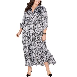 I.N.C International Concepts Womens Snake Print Maxi Dress, Black, 16W - 1 of 1