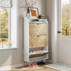 Wood Shoe Cabinet with 2 Flip Drawers, Narrow Freestanding Shoe Organizer with Open Shelf, Hidden Shoe Rack Cabinet for Entryway Living Room - 3 of 4