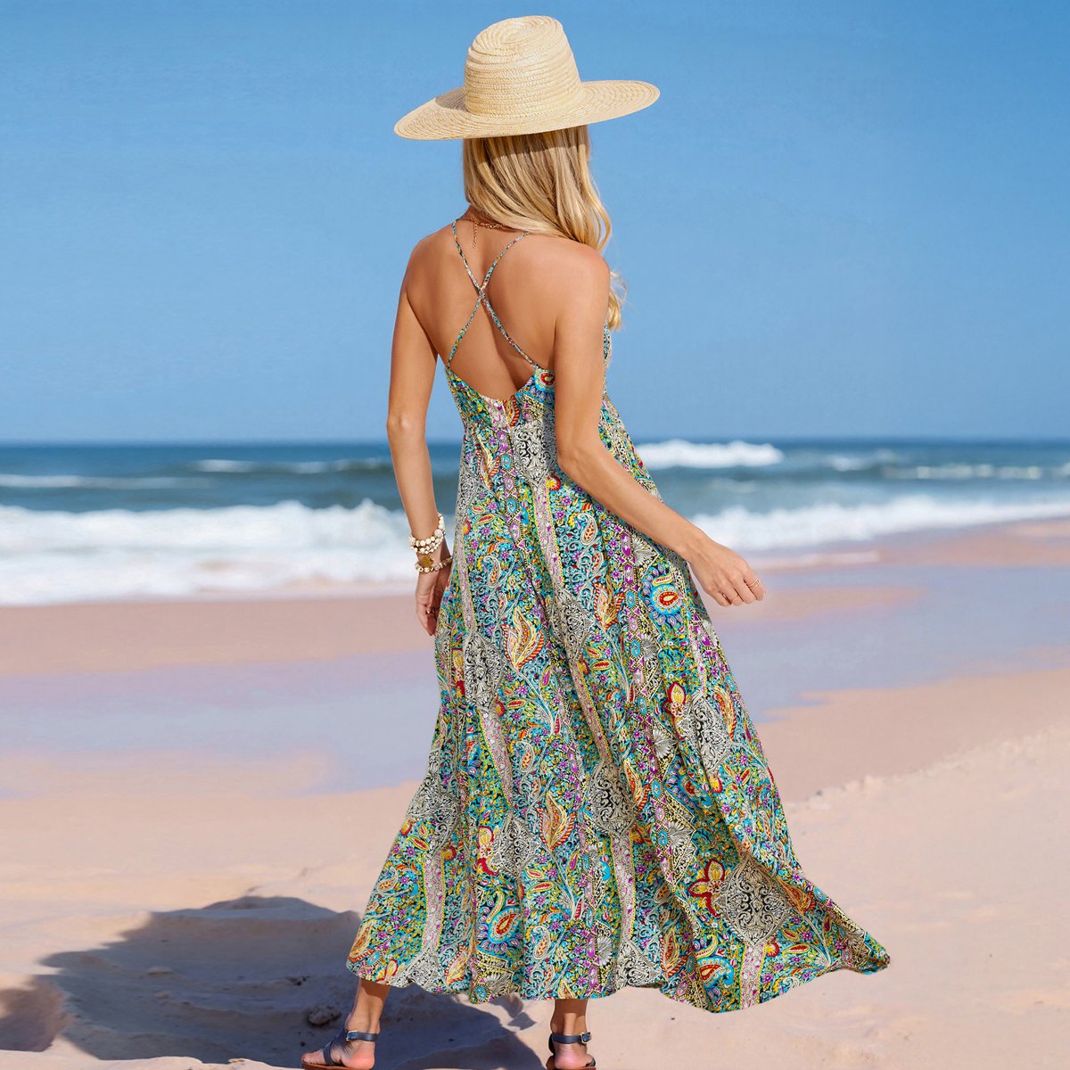 Женские платья Cupshe Women's Vibrant Floral Maxi Beach Dress with Side Slit-L-Green — фото 3