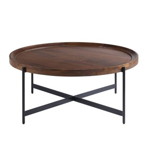 Alaterre Furniture 42" Brookline Round Coffee Table with X-Frame Metal Base - 1 of 4