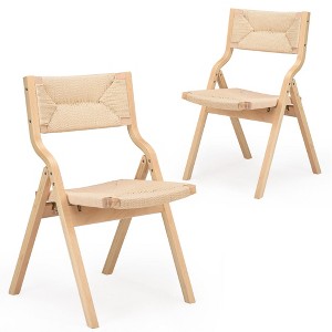 CAVINAS Folding Chairs Set of 2,Foldable Kitchen Chairs with Woven Seat & Webbing Back,Dining Room Chairs for Kitchen,Living Room,Natural - 1 of 4