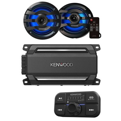 Kenwood KAC-M5024BT 4 Channel Bluetooth, Compact Amplifier with 1 Pair of KFC-1673MRBL 6.5" 2-way Marine Speaker W/ LED (Black)