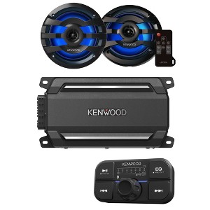 Kenwood KAC-M5024BT 4 Channel Bluetooth, Compact Amplifier with 1 Pair of KFC-1673MRBL 6.5" 2-way Marine Speaker W/ LED (Black) - 1 of 4