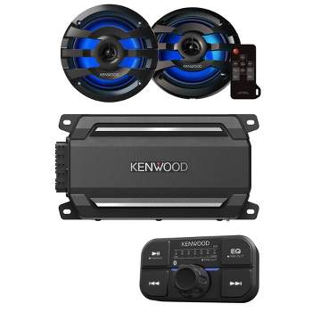 Kenwood KAC-M5024BT 4 Channel Bluetooth, Compact Amplifier with 1 Pair of KFC-1673MRBL 6.5" 2-way Marine Speaker W/ LED (Black)