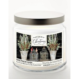 Courtside Market Merry Christmas Cardinals Evergreen 12.8oz Soy Wax Candle Glass Jar with Brushed Silver Metal Lid - 1 of 3