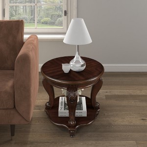 22'' Retro Round End Table Solid Wood Side Table with Shelf - 1 of 4