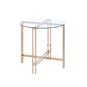 23" Veises Accent Table Champagne - Acme Furniture: Round Glass Top, Metal Frame, Spot Clean - 1 of 4