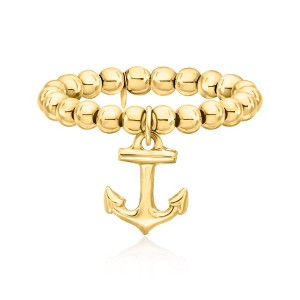 Pure Collection by Ross-Simons 3mm 14kt Yellow Gold Bead Stretch Ring With Anchor Charm - 1 of 4