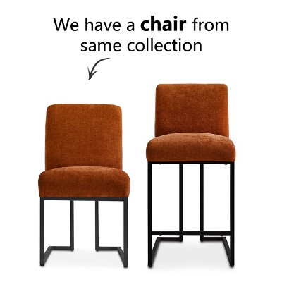 Set of 2 Terra Upholstered Fabric Counter Height Bar Stools with Black Metal Sled Legs
