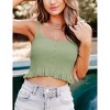Womens Knit Camisole Tank Tops Strap Cropped Tank Tops with Ruffle Hem Front Button V Neck Cropped Camisole - 4 of 4