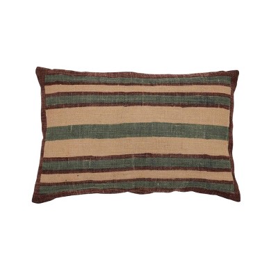 HomeRoots 16" X 24" Beige And Brown Lumbar Striped Jute Throw Pillow