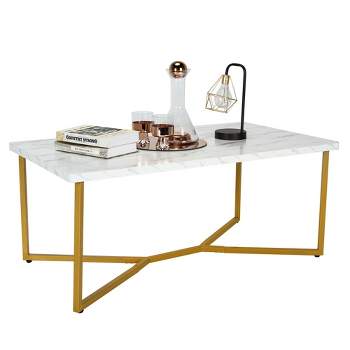Costway Modern Coffee Table with Faux Marble Tabletop & Golden Y-shaped Legs Foot Pads