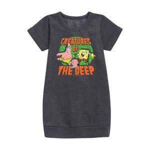 - SpongeBob SquarePants - Creatures Of The Deep Graphic Short Sleeve Fleece Dress - 1 of 4