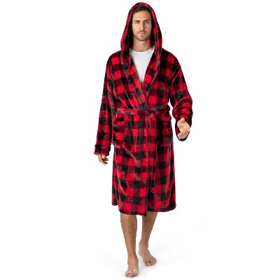 PAVILIA Mens Robe, Hooded Soft Bathrobe for Men, Fleece Plush Warm Shawl Collar Hood Pockets for Bath Shower Spa