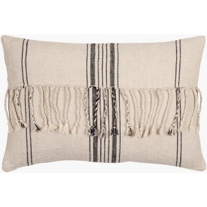 Livabliss Linen Stripe Embellished Cottage Throw Pillow - 1 of 4