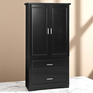 Tall Bathroom Storage Cabinet with 2 Drawers and Doors, Freestanding MDF Organizer with Adjustable Shelf - 1 of 4