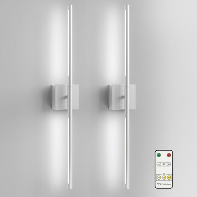 YANSUN 2-Light Nickel Dimmable Timing LED Wall Sconce with Remote Control, Wireless Installation, USB Charging (2-Pack)