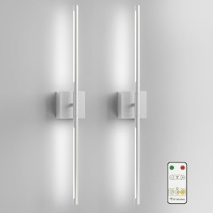 YANSUN 2-Light Nickel Dimmable Timing LED Wall Sconce with Remote Control, Wireless Installation, USB Charging (2-Pack) - 1 of 1