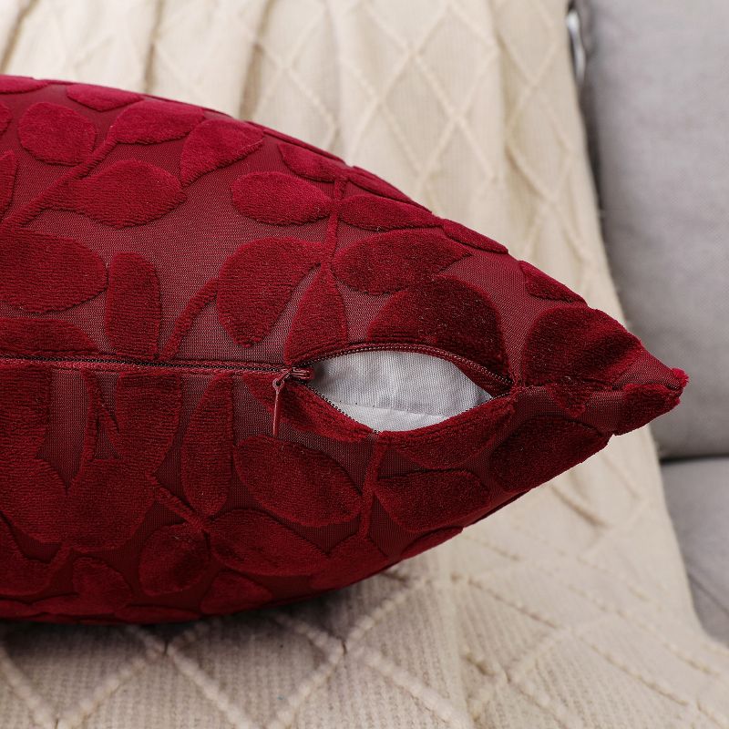 Kate Aurora Red Hook Cut Leaf Embossed Chenille Ultra Plush & Fluffy 18"x 18" Filled Accent Throw Pillow With Removable Zipper Shell/Cover, 5 of 11
