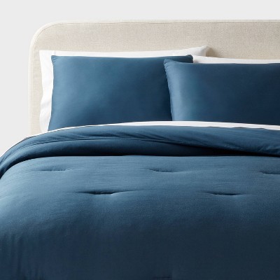 Full/queen Washed Cotton Sateen Comforter And Sham Set Indigo ...