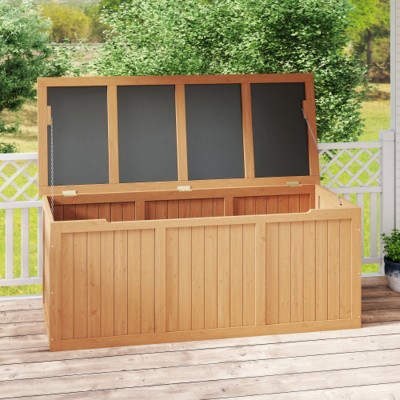 112-Gallon Outdoor Deck Box with Natural Wood Finish, All-Weather Patio Storage for Garden, Porches, or Poolside – The Pop Home