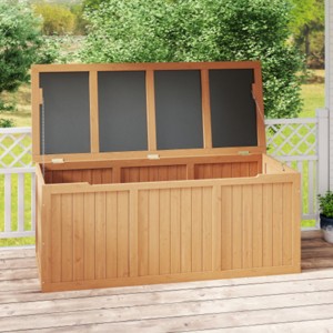 112-Gallon Outdoor Deck Box with Natural Wood Finish, All-Weather Patio Storage for Garden, Porches, or Poolside – The Pop Home - 1 of 4