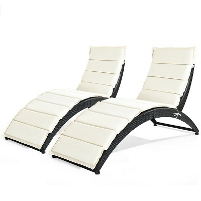 Tangkula 2PCS Foldable Rattan Wicker Chaise Lounge Chair w/ Cushion Patio Outdoor