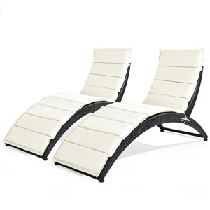 Tangkula 2PCS Foldable Rattan Wicker Chaise Lounge Chair w/ Cushion Patio Outdoor - 1 of 4