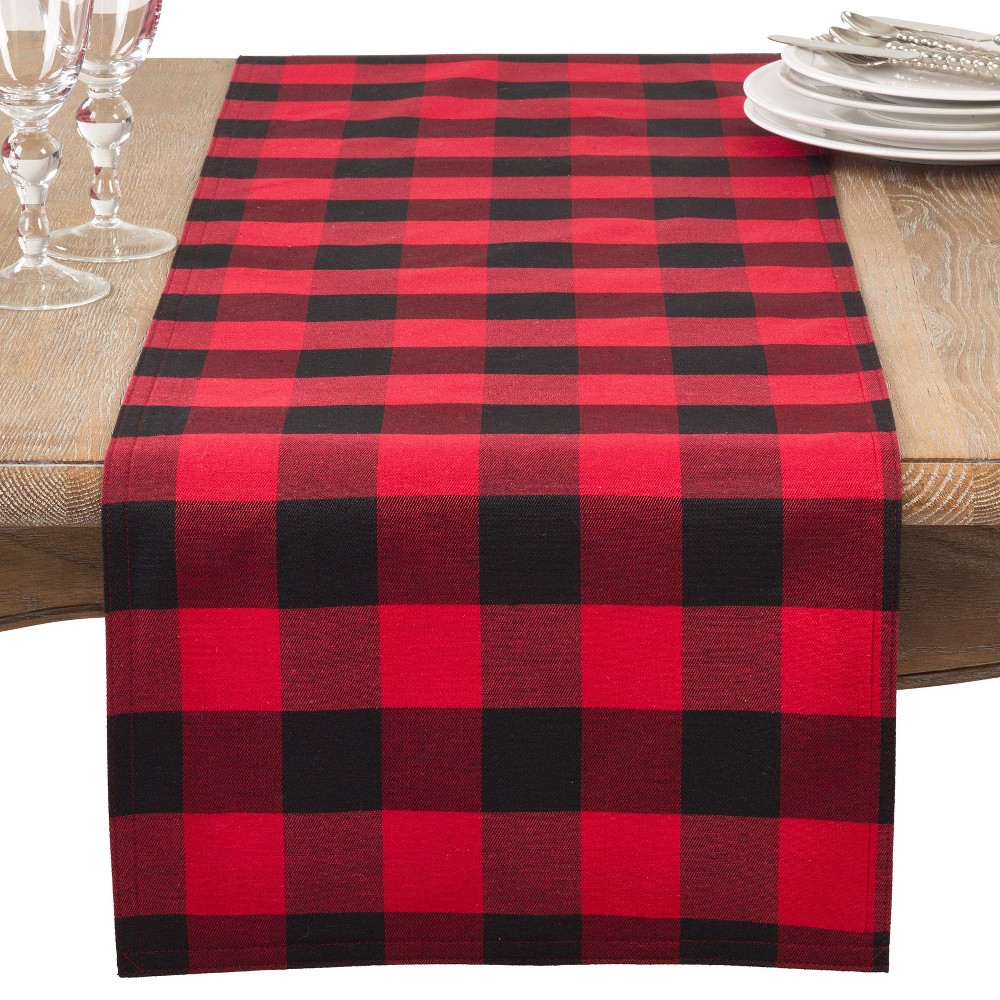 Photos - Tablecloth / Napkin 16"x72" Buffalo Plaid Check Classic Casual Everyday Table Runner Red - Sar