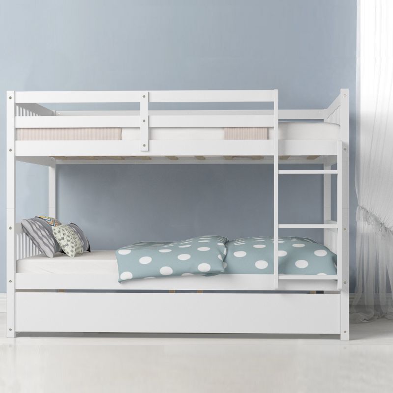 Costway Full over Full Bunk Bed Platform Wood Bed w/ Trundle & Ladder Rail Brown/White, 4 of 11