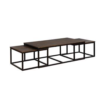 54" Wide Arcadia Acacia Wood Coffee Table with Nesting Tables Antiqued Mocha - Alaterre Furniture
