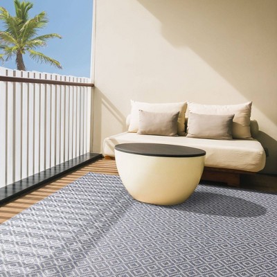 Reversible Denim and Cream Diamond Synthetic 8' x 10' Area Rug
