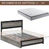 King Platform Bed Frame with 4 Storage Drawers & USB Charging Station. No Box Spring Needed, Features Riveted Headboard & Metal Slats in Gray. - 3 of 4