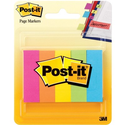 Post-it Page Markers, 1/2 x 1-3/4 Inches, Assorted Bright Colors, Pad of 100 Sheets, pk of 5