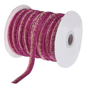Unique Bargains Single Face Metallic Glitter Velvet Ribbon for DIY Crafts Gift Wrapping - 1 of 3
