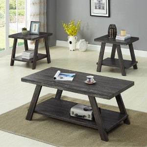 3-Piece Particle Board Contemporary Coffee Table Set with Storage Shelf and Wide-Angled Legs for Living Room Organization - 1 of 4