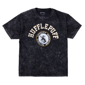Harry Potter Hufflepuff Varsity Men's Black Vintage Mineral Wash Crew Neck Short Sleeve T-shirt - 1 of 4