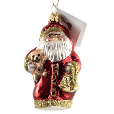 Golden Bell Collection 3.75" Small Shiny Santa & Bear Ornament Czech Christmas  -  Tree Ornaments