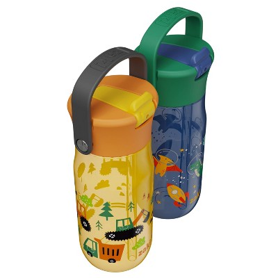 Zak Designs 2pk 18oz Construction/Space DinoHarmony Straw Water Bottle Set Yellow/Gray