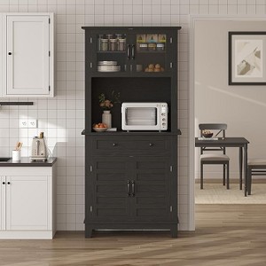 Multi-Functional ¨C Elegant Pantry Coffee Bar Cabinet for Tall Kitchen Storage with Adjustable Shelves, Glass Doors & Drawer ¨C Ideal for Dining Room - 1 of 4