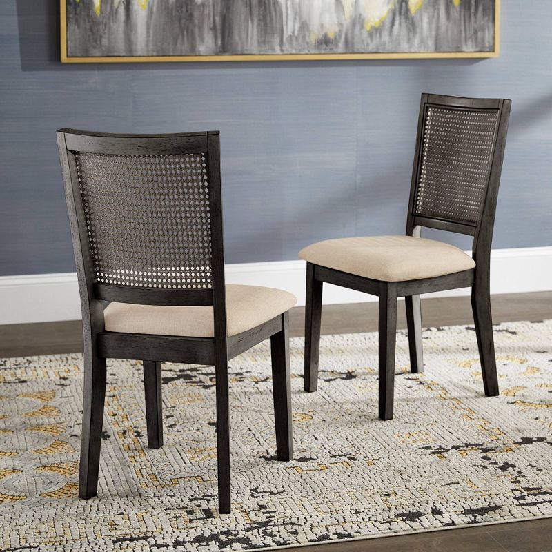 Set of 2 South Hill Beige Linen Rattan Back Dining Chairs - Inspire Q, 3 of 13