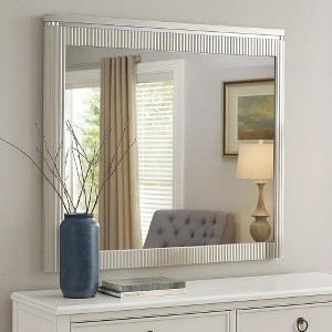Royal Hampton Dresser Mirror, Rectangular Gray Reeded Wood, Silver Trim, 38x40 - 1 of 4