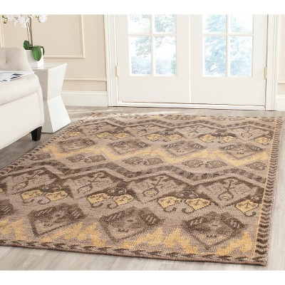 Kenya Hand-Knotted Geometric Wool Area Rug in Gold and Beige