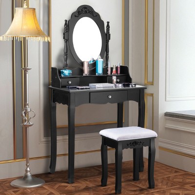 Costway Vanity Makeup Dressing Table Stool Jewelry Desk Black