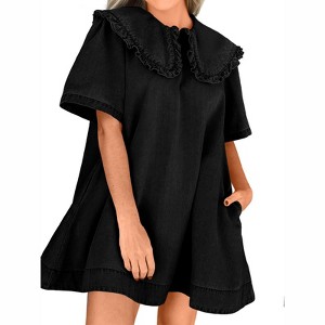 Imily Bela Womens Summer Denim Mini Dress Oversized Peter Pan Collar Short  Sleeve Casual Flowy Babydoll Jean Dresses : Target